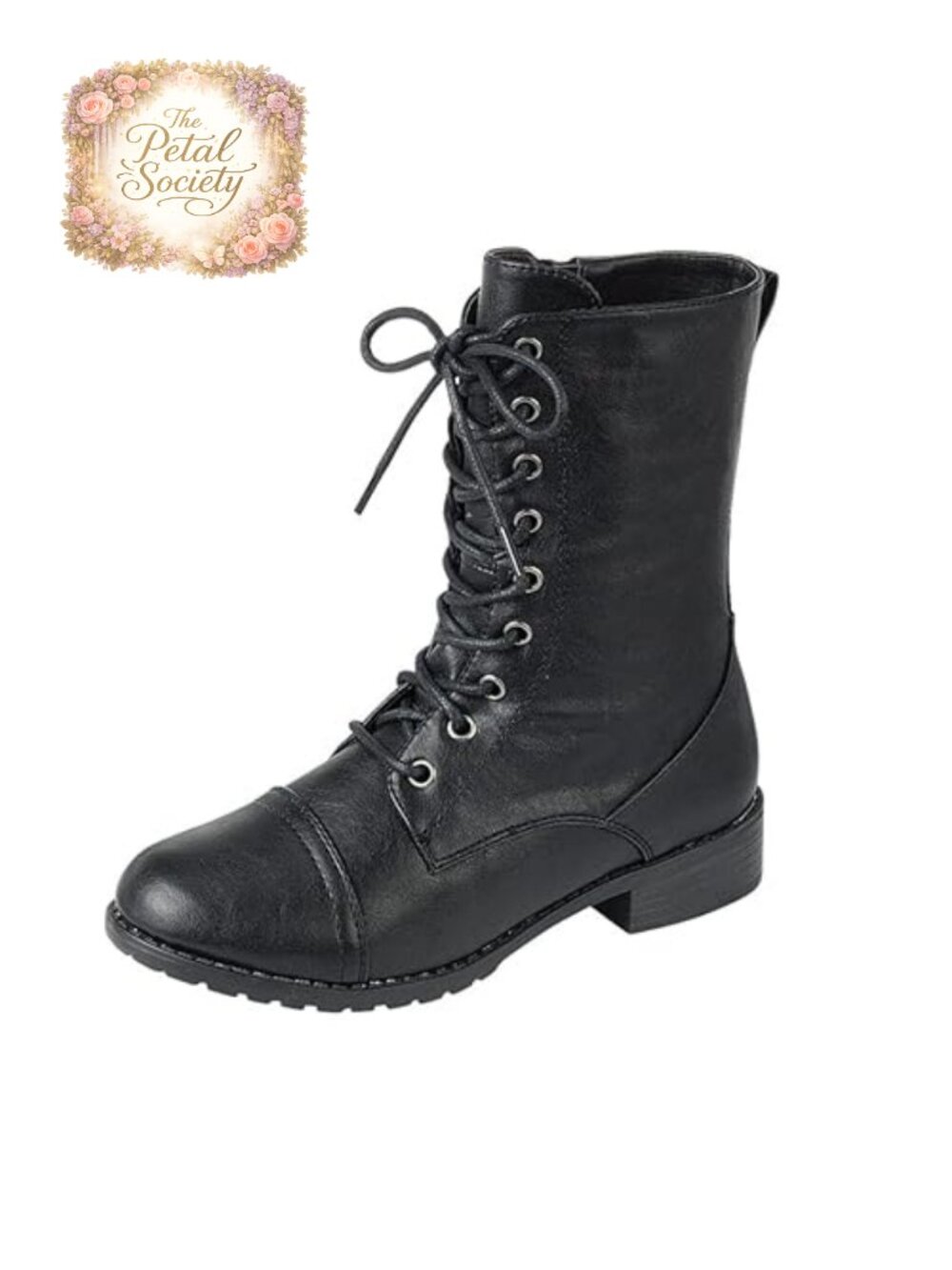 Womens Combat Boots Lace Up Ankle Cuff Low Heel Vegan